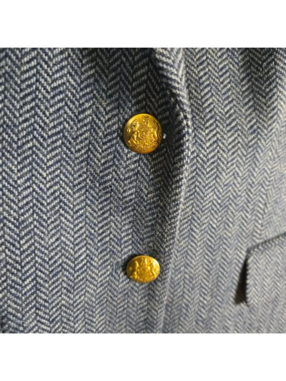 J.crew Schoolboy Blue Herringbone Blazer Gold Button Pockets Size 2